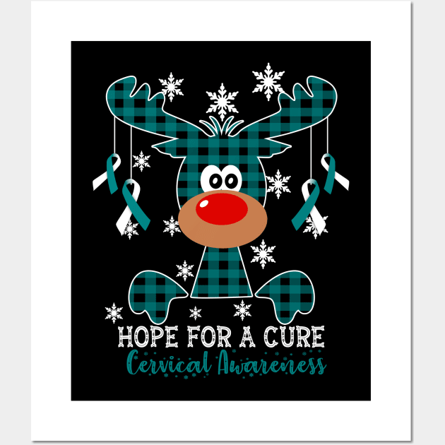 Reindeer Hope For A Cure Cervical Awareness Christmas Wall Art by HomerNewbergereq